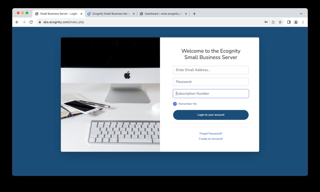The Small Business Server sign-in screen